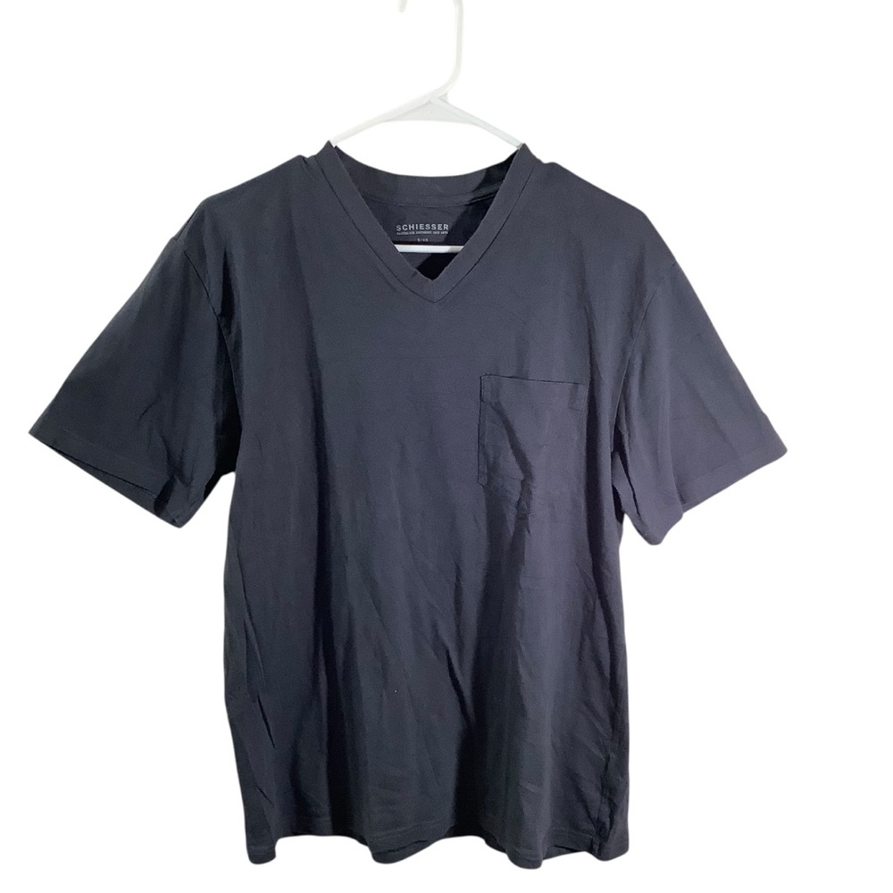 Schiesser Men's V-Neck Comfort Essential T-Shirt in Kohle